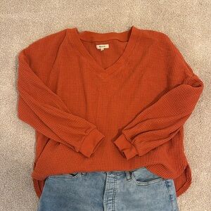 Madewell V-Neck Waffle Knit Long Sleeve Sweater